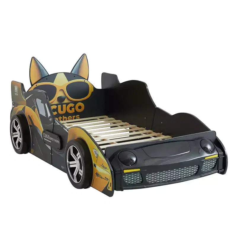 GDFStudio Fauna Lit pour enfant double taille en forme de voiture de course moderne avec phares LED