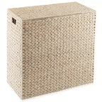 Panier à linge Casafield à 2 sections avec couvercle et sacs de doublure amovibles, trieur de linge tressé en jacinthe d'eau pour vêtements