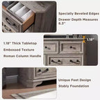 Commode 7 tiroirs de 54 po pour chambre à coucher, coffre de rangement rustique vintage pour salon et couloir