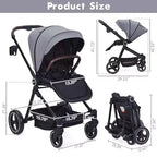 Poussette Bébé, Poussette Pliante - Poussette Haute pour Nouveau-né et Tout-petit, Landau Convertible avec Dossier Réversible
