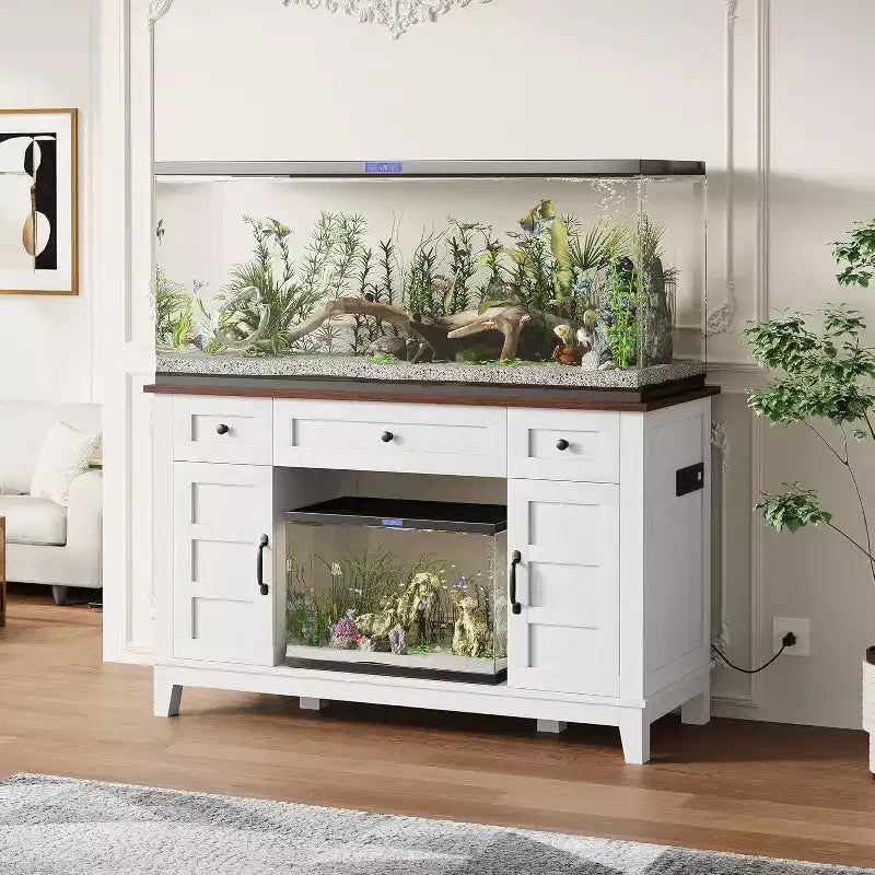 Meuble de support pour aquarium de 55-75 gallons de style ferme, support d'aquarium avec prise de courant, support d'aquarium robuste de 1400 livres avec support pour poissons/tortues/terrarium de reptiles