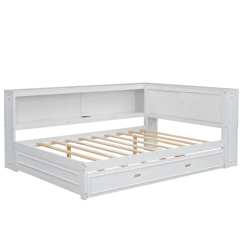 Lit de repos double avec étagères, chargement USB, lumières LED et lit gigogne simple