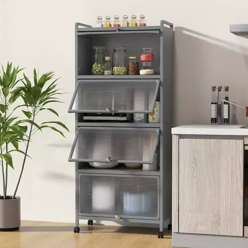 Meuble de cuisine Costway à 5 niveaux avec rangement, buffet mobile pour micro-ondes, portes basculantes, blanc/noir/gris/vert