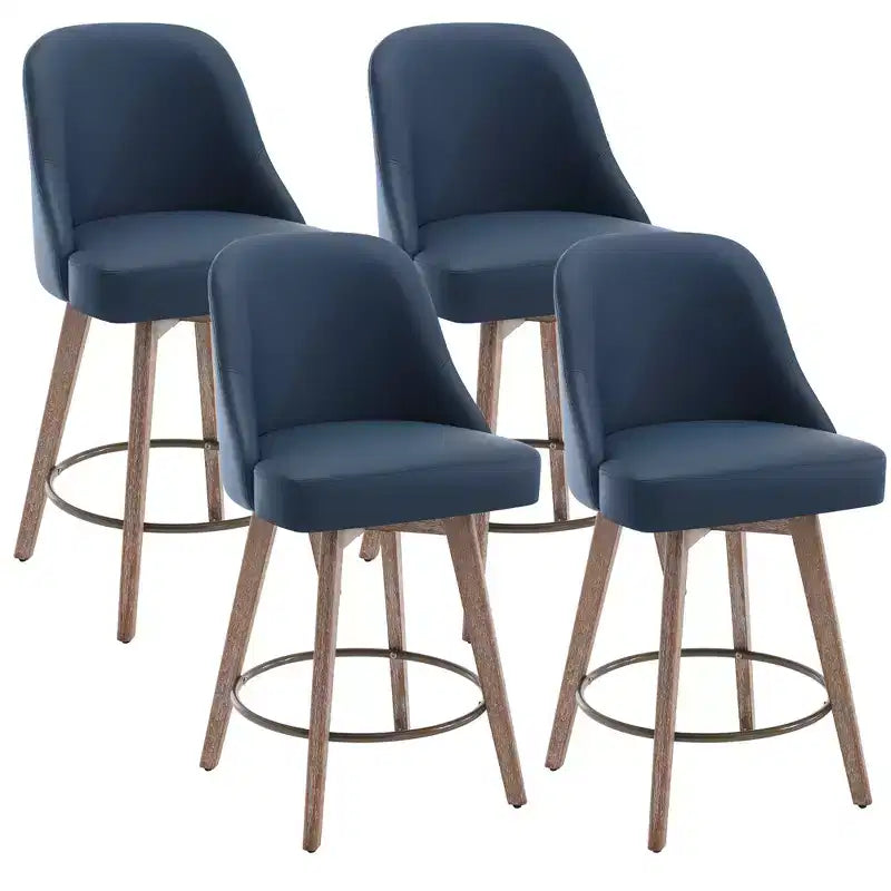 Lot de 4 tabourets de bar pivotants à hauteur de comptoir Bekrvio 26 po avec dossiers et pieds en bois, tabourets de bar rembourrés en tissu lin/similicuir pour îlot de cuisine