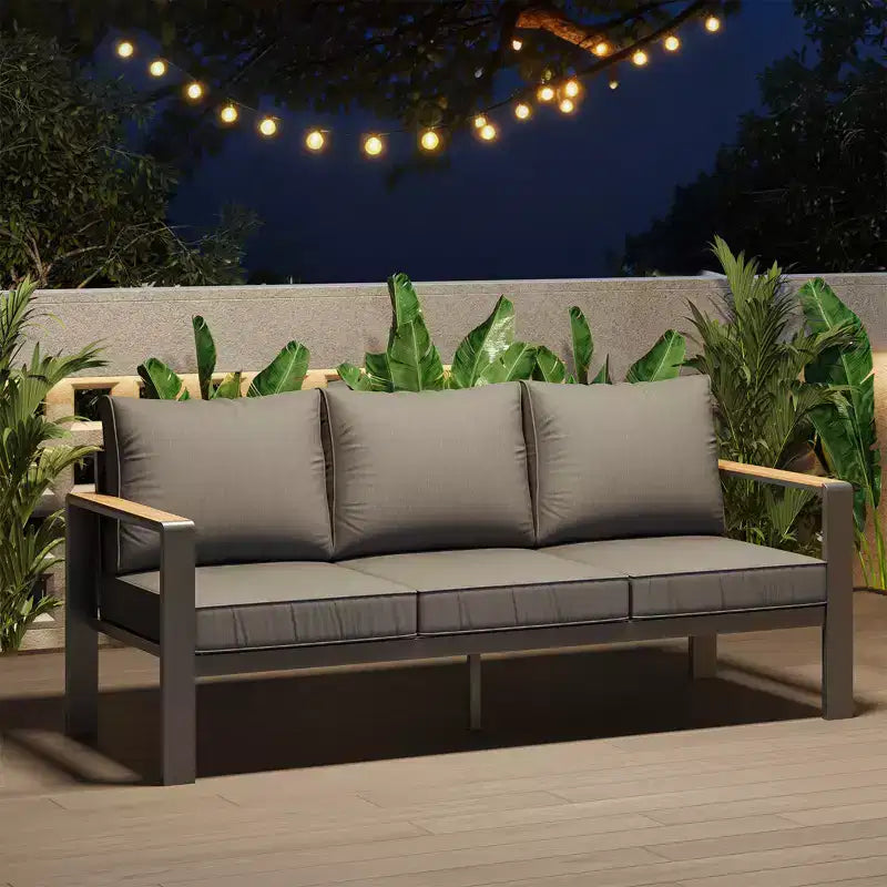 Salon de jardin en aluminium, canapé d'extérieur modulable avec 5 coussins épais, 4 accoudoirs et table basse pour jardin, terrasse, arrière-cour