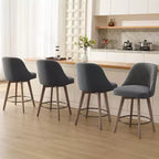Lot de 4 tabourets de bar pivotants à hauteur de comptoir Bekrvio 26 po avec dossiers et pieds en bois, tabourets de bar rembourrés en tissu lin/similicuir pour îlot de cuisine