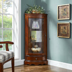 Meuble d'angle classique en bois d'hévéa marron avec porte vitrée