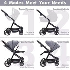 Poussette Bébé, Poussette Pliante - Poussette Haute pour Nouveau-né et Tout-petit, Landau Convertible avec Dossier Réversible
