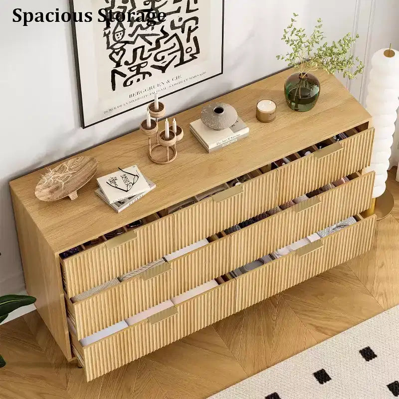 Commode cannelée à 7 tiroirs, Armoire de rangement moderne en bois, Meuble de chambre à coucher pour salon ou couloir