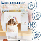 Bureau et chaise d'étude pour enfants avec rangement, bureau d'étude pour enfants avec étagère et plateau inclinable, table en bois pour enfants avec meuble de rangement pour les 3-8 ans