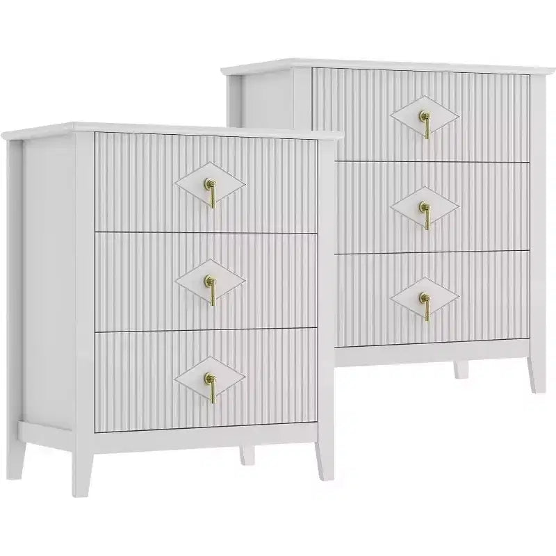 2 tables de chevet cannelées en bois, commode à 3 tiroirs de 69,85 cm de large, tables de nuit modernes, commode de chambre à coucher, salon