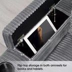 Canapé d'angle modulable en velours côtelé 106 avec accoudoir, rangement, porte-gobelets, chargeur USB et canapé modulaire surdimensionné confortable