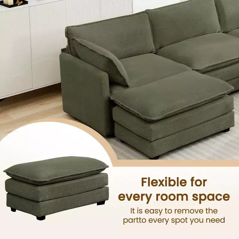 Canapé modulaire moderne 5 places en velours côtelé, surdimensionné, 113,4 po (L) x 79,13 po (l), avec pouf, canapé en U avec coin salon, HYLEORY