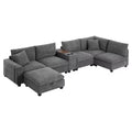 Canapé sectionnel modulaire surdimensionné Clihome 140 avec pouf de rangement mobile, porte-gobelet, assise large, chargeur USB, canapé en velours côtelé en forme de U à 6 places