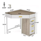 MAYEERTY Bureau d'angle triangulaire 90 avec 4 tiroirs, bureau informatique/coiffeuse