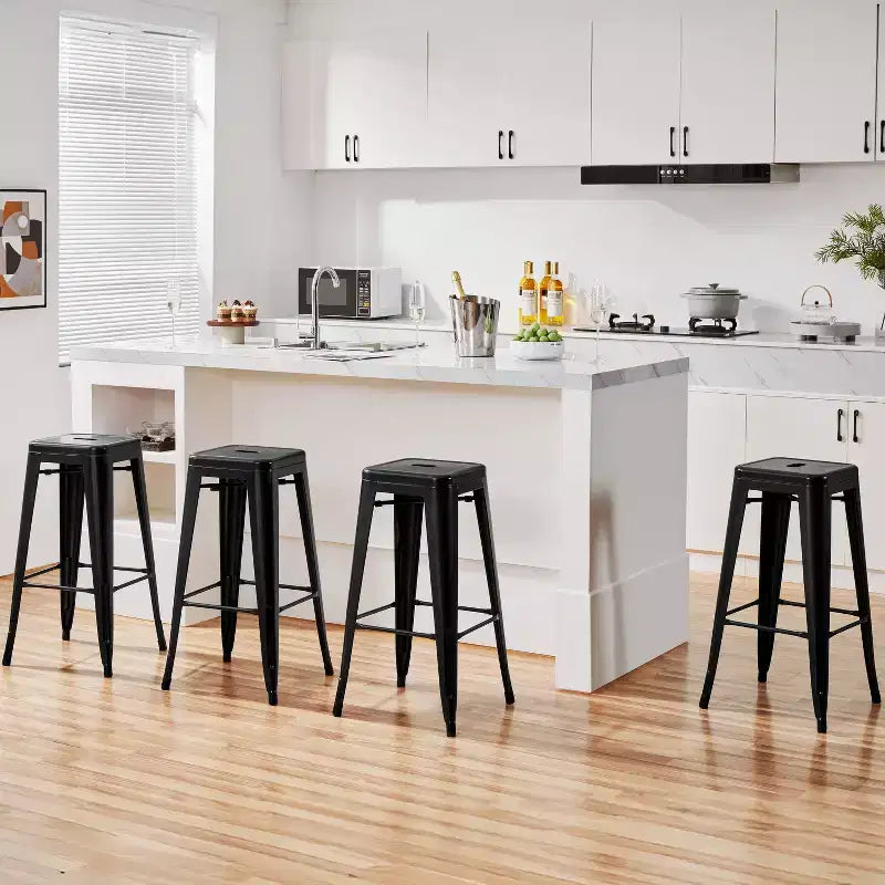 Yaheetech Lot de 4 Tabourets de Bar en Métal sans Dossier Hauteur Comptoir Chaises Empilables