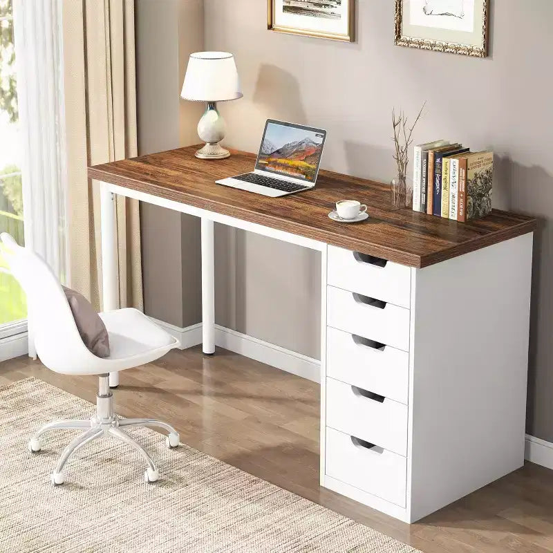 Bureau d'ordinateur Lantine avec 5 tiroirs, bureau moderne et simple de 119 cm pour la maison, le bureau et l'étude, idéal pour les petits espaces