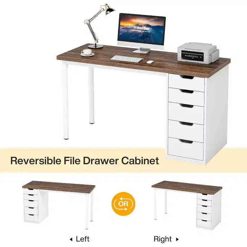 Bureau d'ordinateur Lantine avec 5 tiroirs, bureau moderne et simple de 119 cm pour la maison, le bureau et l'étude, idéal pour les petits espaces