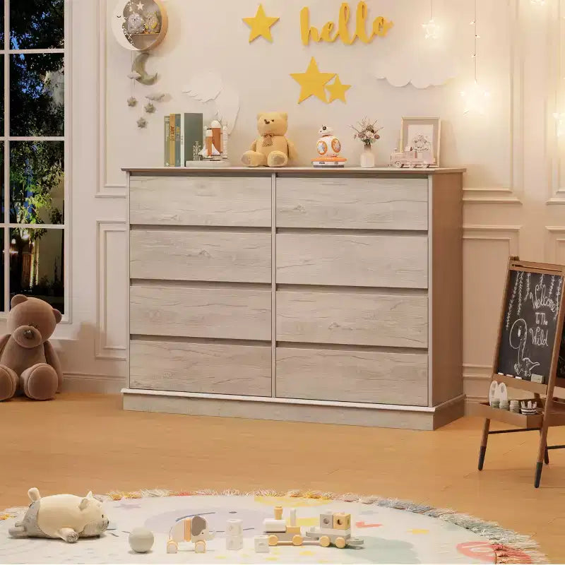 Commode moderne de chambre à 8 tiroirs, unité de rangement en bois pour placard, large commode