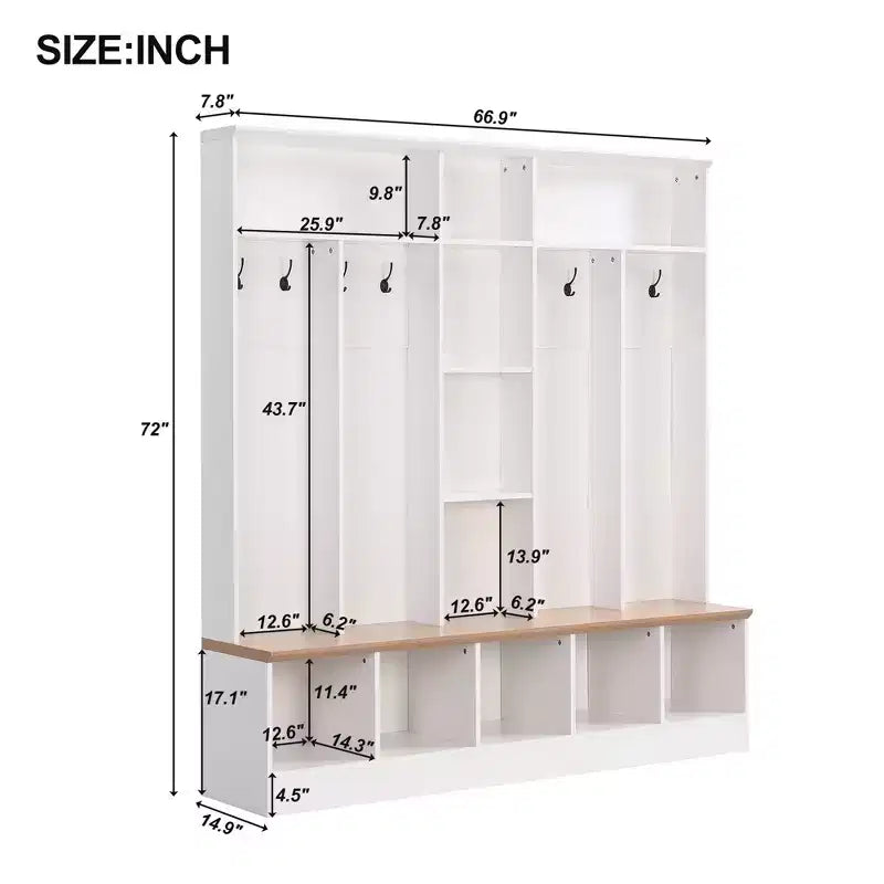 Meuble d'entrée large CLIHOME avec banc de rangement, armoire à chaussures minimaliste avec cubes de rangement et étagères