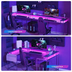 COZONY Bureau de jeu en forme de U/L 78", bureau d'ordinateur réversible avec prises de courant, lumières LED, support de moniteur et étagère de rangement, bureau d'angle pour le bureau à domicile
