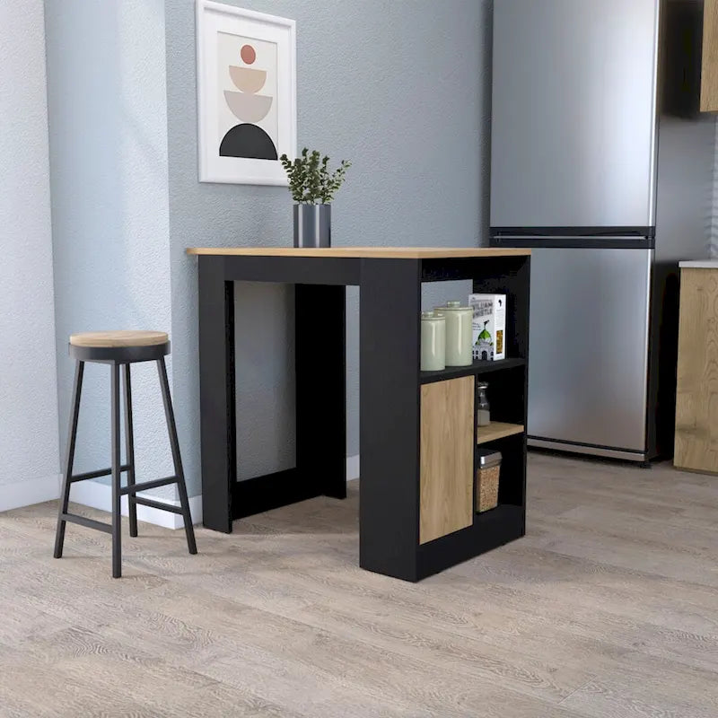 FM MOBILIER Îlot de cuisine Arial en mélaminé, noir/chêne naturel