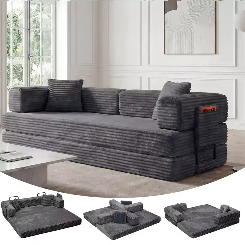 Canapé-lit convertible 5-en-1 de 80,7 po, velours côtelé, 544 kg, aucun assemblage requis