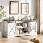 Meuble TV de style ferme pour téléviseurs jusqu'à 65 pouces, meuble de divertissement avec portes coulissantes de grange et armoires de rangement, console multimédia pour salon, chambre à coucher