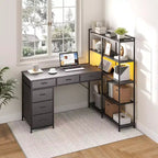 Bureau d'ordinateur en L de 120 cm avec 6 tiroirs et 5 étagères, bureau de jeu d'angle réversible avec lumières LED et prises de courant