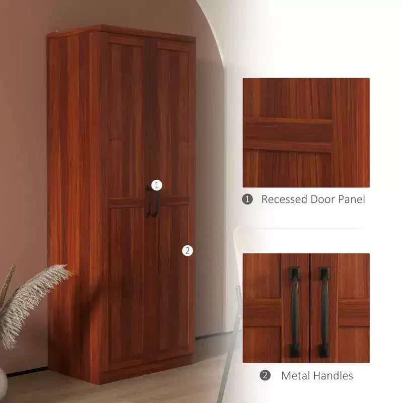 Garde-manger de cuisine 2 portes de 160 cm, meuble de rangement autoportant avec 5 étagères et 2 étagères réglables pour salle à manger