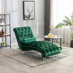 Chaise longue inclinable en velours capitonnée avec oreiller et pieds en acrylique