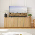 JVNOXK Buffet meuble de rangement meuble TV avec motif vague Buffet Armoire rayée verticale en bois pour cuisine/chambre/entrée. Naturel