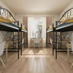 Lit mezzanine double avec échelle amovible et garde-corps de sécurité intégral, lit mezzanine double avec cadre en métal robuste d'une capacité de 180 kg, gain de place.