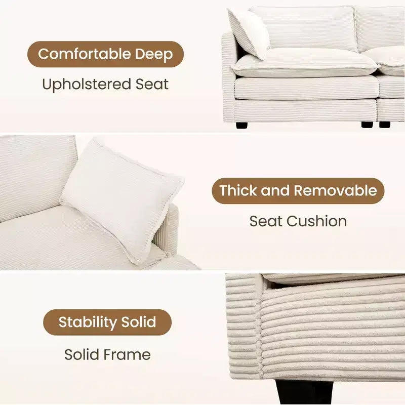 Canapé modulaire moderne 5 places en velours côtelé, surdimensionné, 113,4 po (L) x 79,13 po (l), avec pouf, canapé en U avec coin salon, HYLEORY