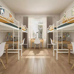 Lit mezzanine double avec échelle amovible et garde-corps de sécurité intégral, lit mezzanine double avec cadre en métal robuste d'une capacité de 180 kg, gain de place.