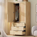 Armoire 2 portes avec 3 tiroirs et tringle de penderie