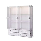 Bibliothèque vitrine blanche Famapy : éclairage LED RVB + tiroir de rangement + portes vitrées. Organiseur spacieux pour les salons et les bibliothèques à domicile.