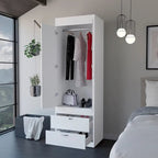 18.9 Armoire moderne à deux portes avec deux tiroirs inférieurs et tringle de suspension pour chambre à coucher