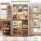 Meuble de cuisine Besiost avec espace mini-réfrigérateur, meuble de bar à café avec étagère de rangement