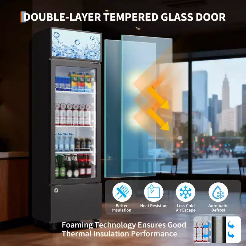 Réfrigérateur à boissons COZONY avec porte vitrée, glacière commerciale de 6,1 pi³ avec boîte lumineuse, sans givre pour bar, restaurant, magasin