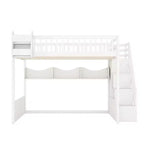 Lit mezzanine double avec escalier, armoire et étagères de rangement – MDF, 295 kg