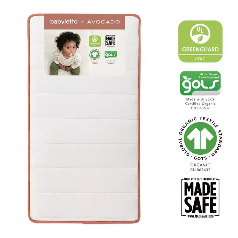 Matelas de berceau biologique Babyletto Babyletto x Avocado 2 étapes et 100 % non toxique - Blanc