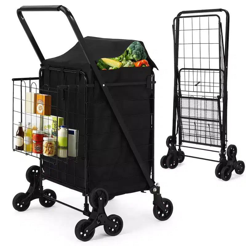 Chariot de Courses Escalade Robuste - Roues Triples Pivotantes à 360°, Doublure Imperméable, 61 kg, Chariot Pliant en Acier au Carbone pour la Lessive, les Courses