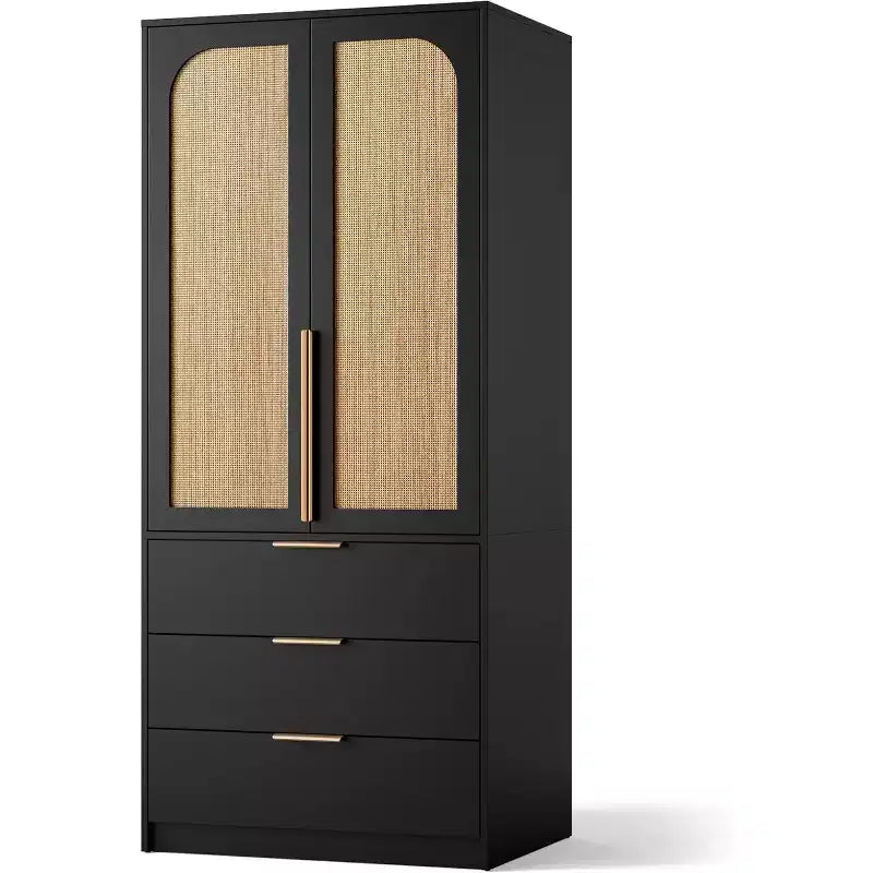 Armoire 2 portes avec 3 tiroirs et tringle de penderie