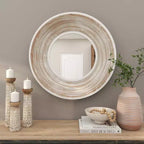 Miroir mural en bois 35x35 avec effet blanchi crème - Olivia & May : Aucun assemblage, cadre en MDF, usage intérieur