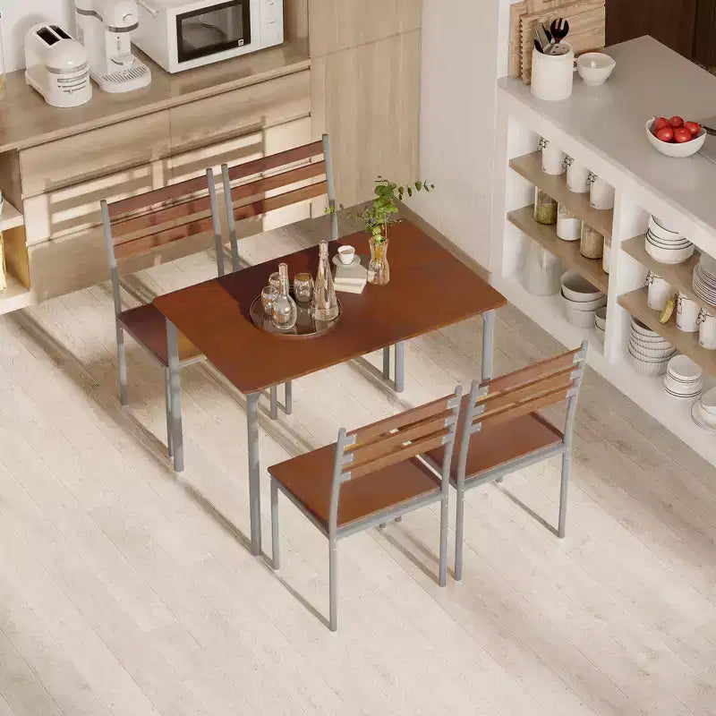 HOMCOM Ensemble table de salle à manger/cuisine de style moderne 5 pièces, 1 table et 4 chaises avec pieds en métal, convient pour l'extérieur
