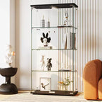 Vitrine d'exposition en verre trempé à 4 niveaux, vitrine entièrement vitrée avec lumières LED et capteur de corps humain, armoire de rangement pour objets de collection et décoration.