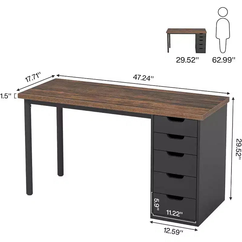 Bureau d'ordinateur Lantine avec 5 tiroirs, bureau moderne et simple de 119 cm pour la maison, le bureau et l'étude, idéal pour les petits espaces