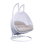 LeisureMod Fauteuil suspendu œuf 2 places avec support - Balançoire / hamac de patio en rotin osier pour extérieur/intérieur avec coussins