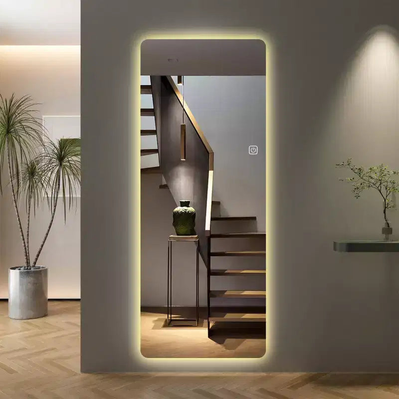 Miroir de courtoisie LED pleine longueur avec lumières, 3 modes de couleur à intensité variable, installation au sol ou murale, miroir de maquillage moderne pour chambre à coucher-Panipeachy